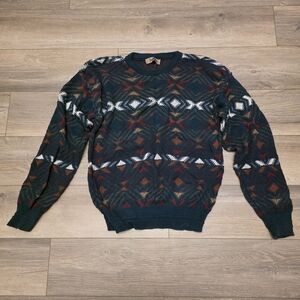 Vintage Sweater Jantzen Aztec Pullover Mens Medium Green Red Ochre Southwestern